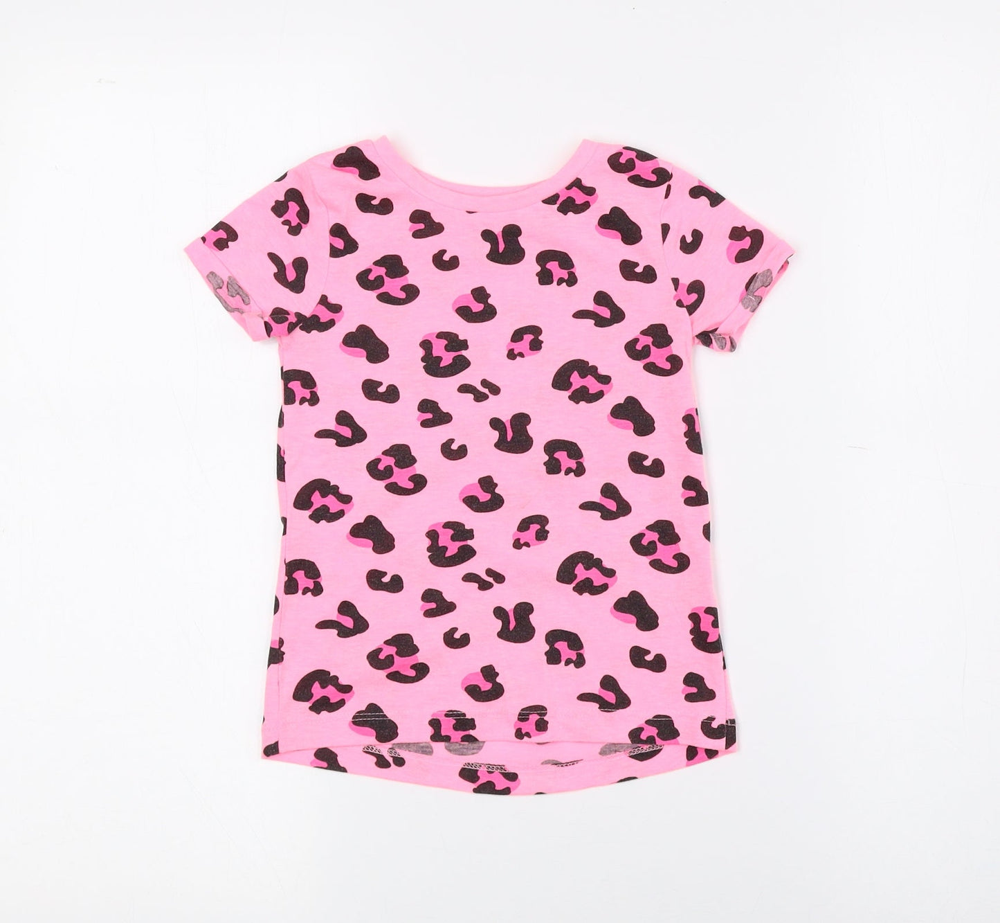 Saint Bernard Girls Pink Animal Print Polyester Basic T-Shirt Size 4 Years Round Neck - Cheetah Print