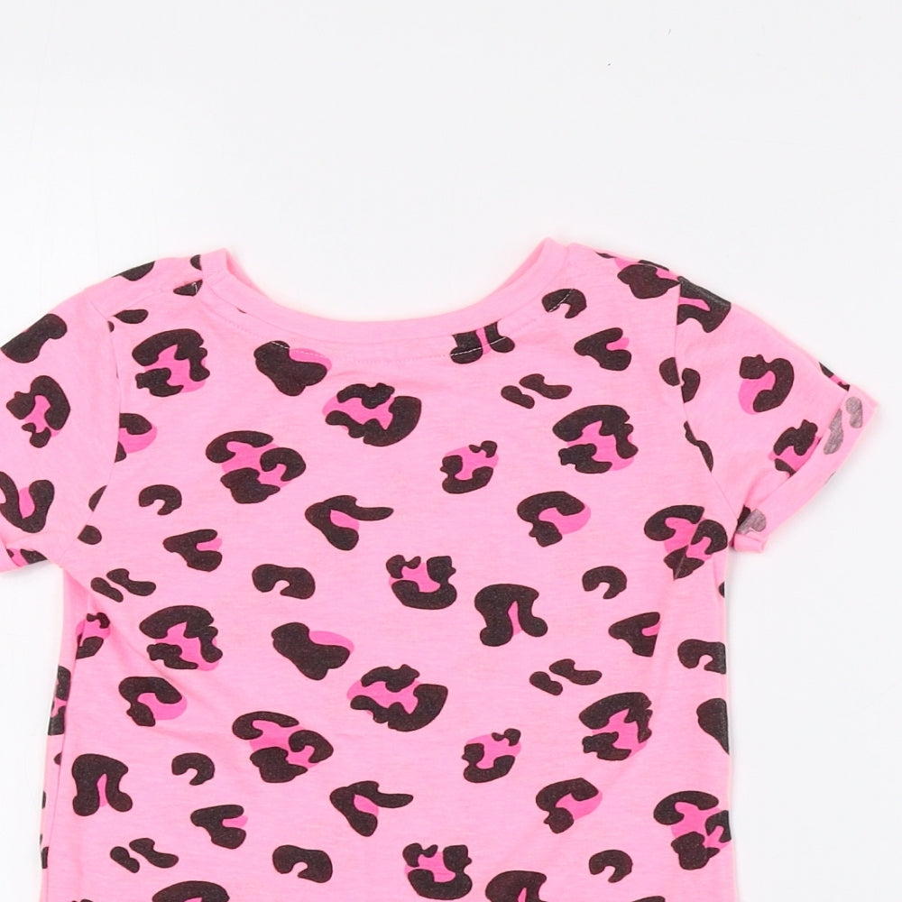 Saint Bernard Girls Pink Animal Print Polyester Basic T-Shirt Size 4 Years Round Neck - Cheetah Print