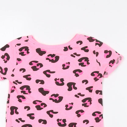 Saint Bernard Girls Pink Animal Print Polyester Basic T-Shirt Size 4 Years Round Neck - Cheetah Print