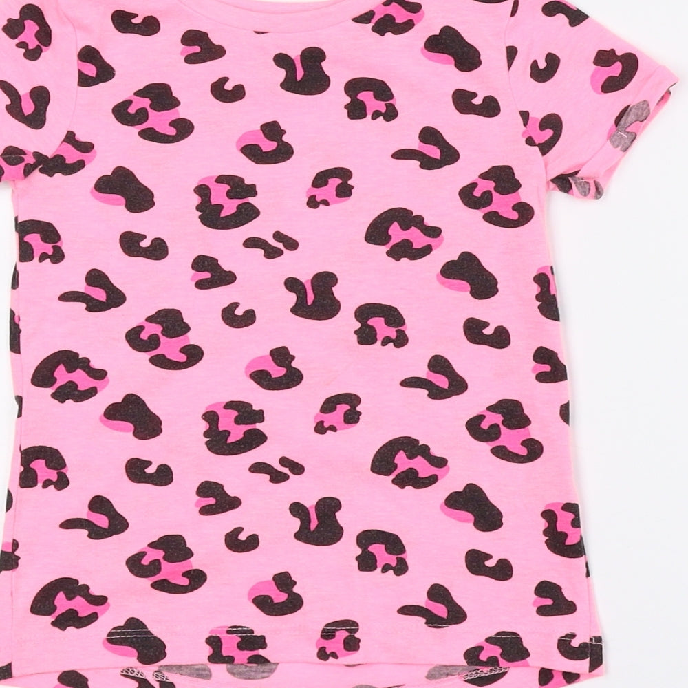 Saint Bernard Girls Pink Animal Print Polyester Basic T-Shirt Size 4 Years Round Neck - Cheetah Print