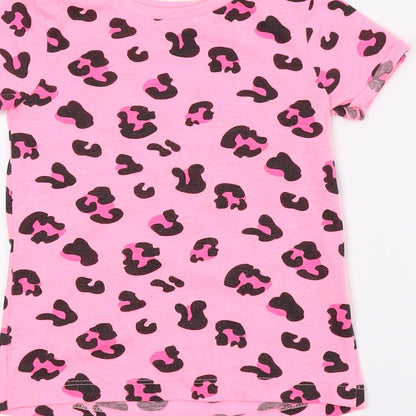 Saint Bernard Girls Pink Animal Print Polyester Basic T-Shirt Size 4 Years Round Neck - Cheetah Print