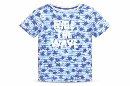 Peacocks Boys Blue Geometric Cotton Basic T-Shirt Size 10-11 Years Round Neck Pullover - Ride the wave