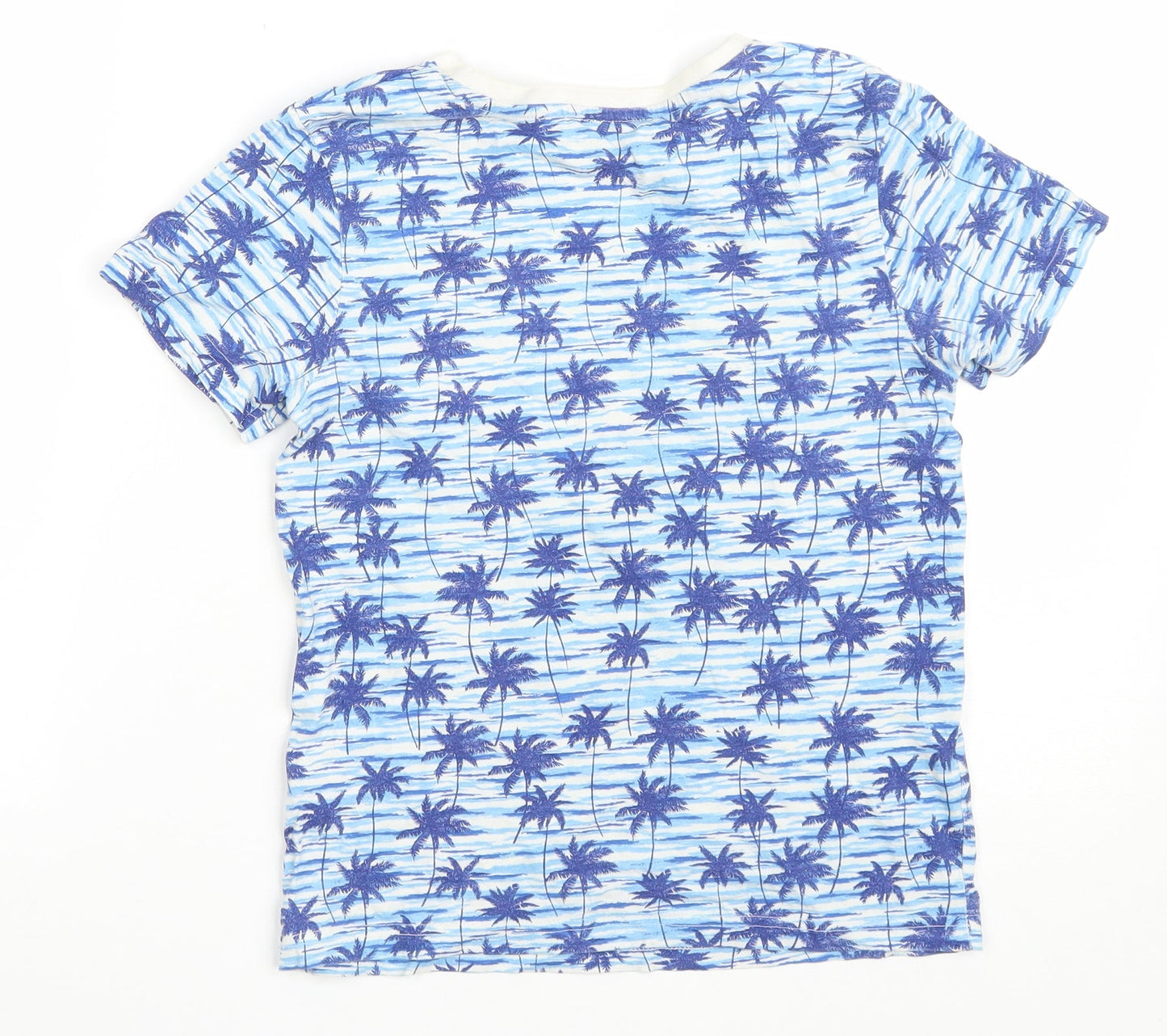 Peacocks Boys Blue Geometric Cotton Basic T-Shirt Size 10-11 Years Round Neck Pullover - Ride the wave