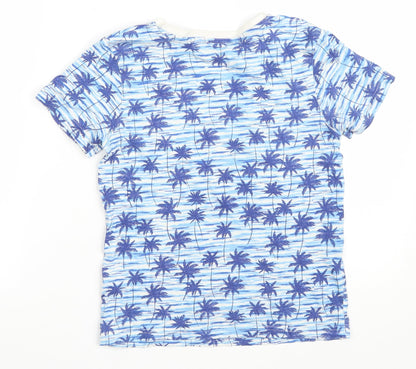 Peacocks Boys Blue Geometric Cotton Basic T-Shirt Size 10-11 Years Round Neck Pullover - Ride the wave