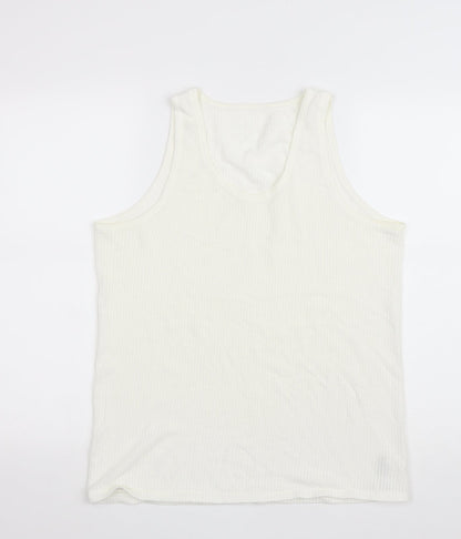 Marks and Spencer Mens Ivory Cotton T-Shirt Size L Round Neck