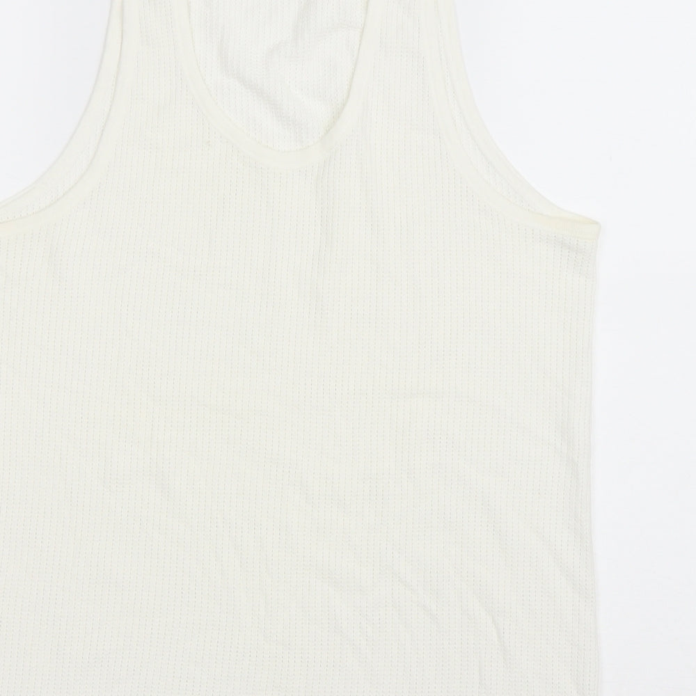 Marks and Spencer Mens Ivory Cotton T-Shirt Size L Round Neck