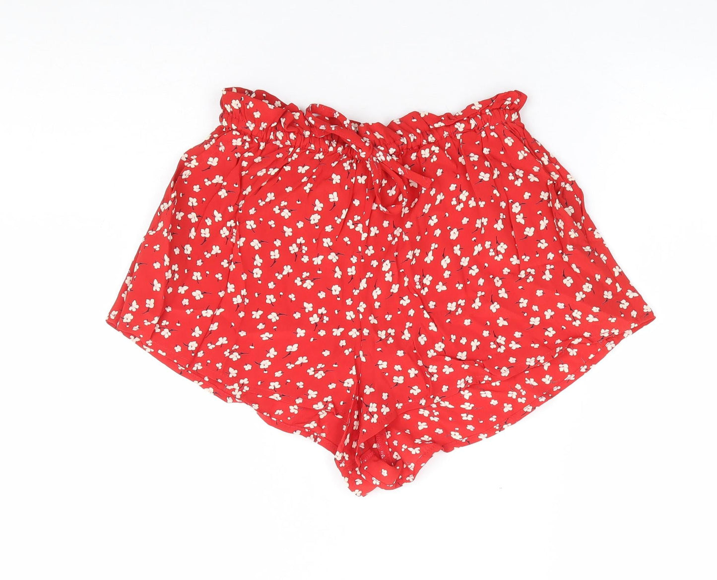 Miss Selfridge Womens Red Floral Polyester Hot Pants Shorts Size 4 L3 in Regular Drawstring