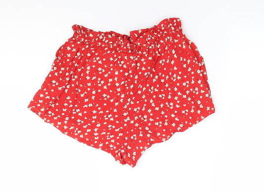 Miss Selfridge Womens Red Floral Polyester Hot Pants Shorts Size 4 L3 in Regular Drawstring