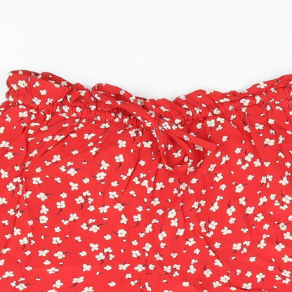 Miss Selfridge Womens Red Floral Polyester Hot Pants Shorts Size 4 L3 in Regular Drawstring