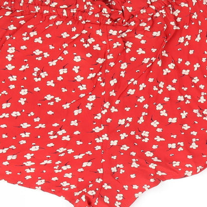 Miss Selfridge Womens Red Floral Polyester Hot Pants Shorts Size 4 L3 in Regular Drawstring