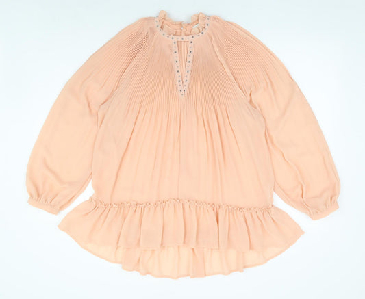 River Island Womens Orange Polyester A-Line Size 14 Crew Neck Button