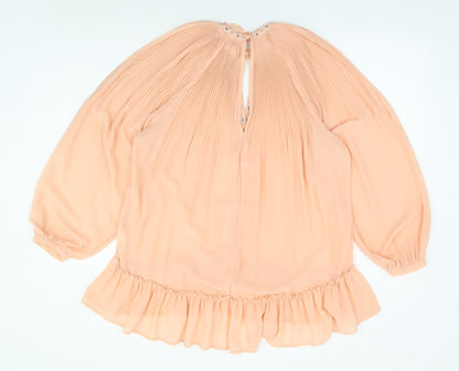 River Island Womens Orange Polyester A-Line Size 14 Crew Neck Button