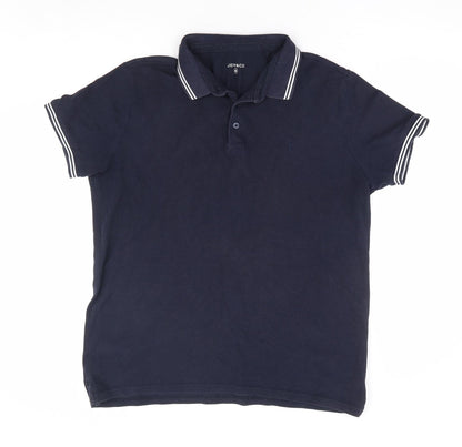 Jeff & co Mens Blue Cotton Polo Size M Collared Button