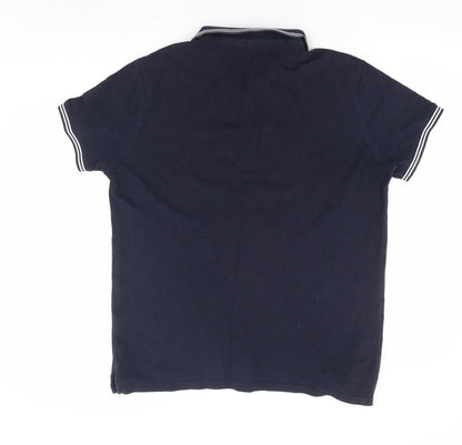 Jeff & co Mens Blue Cotton Polo Size M Collared Button