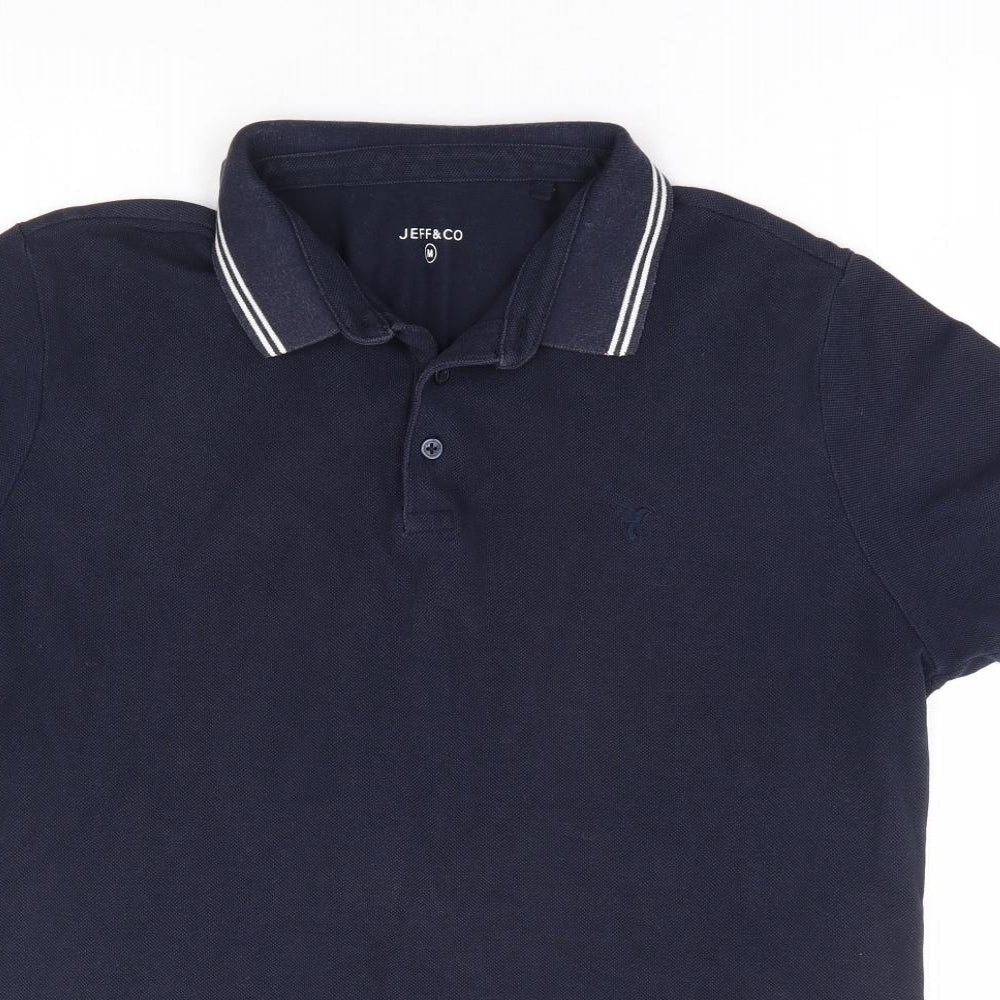 Jeff & co Mens Blue Cotton Polo Size M Collared Button