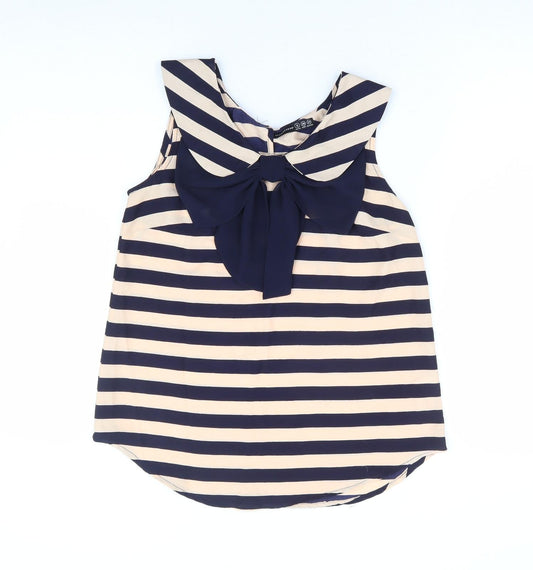 Primark Womens Multicoloured Striped Polyester Basic Blouse Size 8 Collared