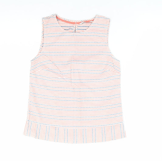 TU Womens Orange Striped 100% Cotton Basic Blouse Size 8 Round Neck