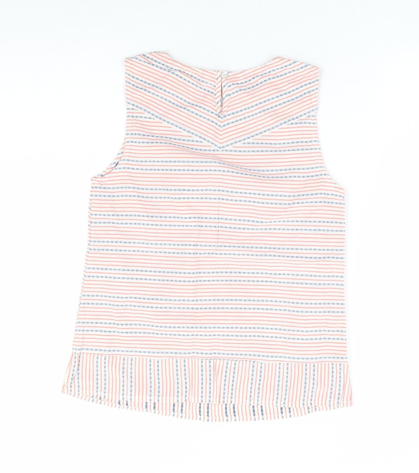 TU Womens Orange Striped 100% Cotton Basic Blouse Size 8 Round Neck