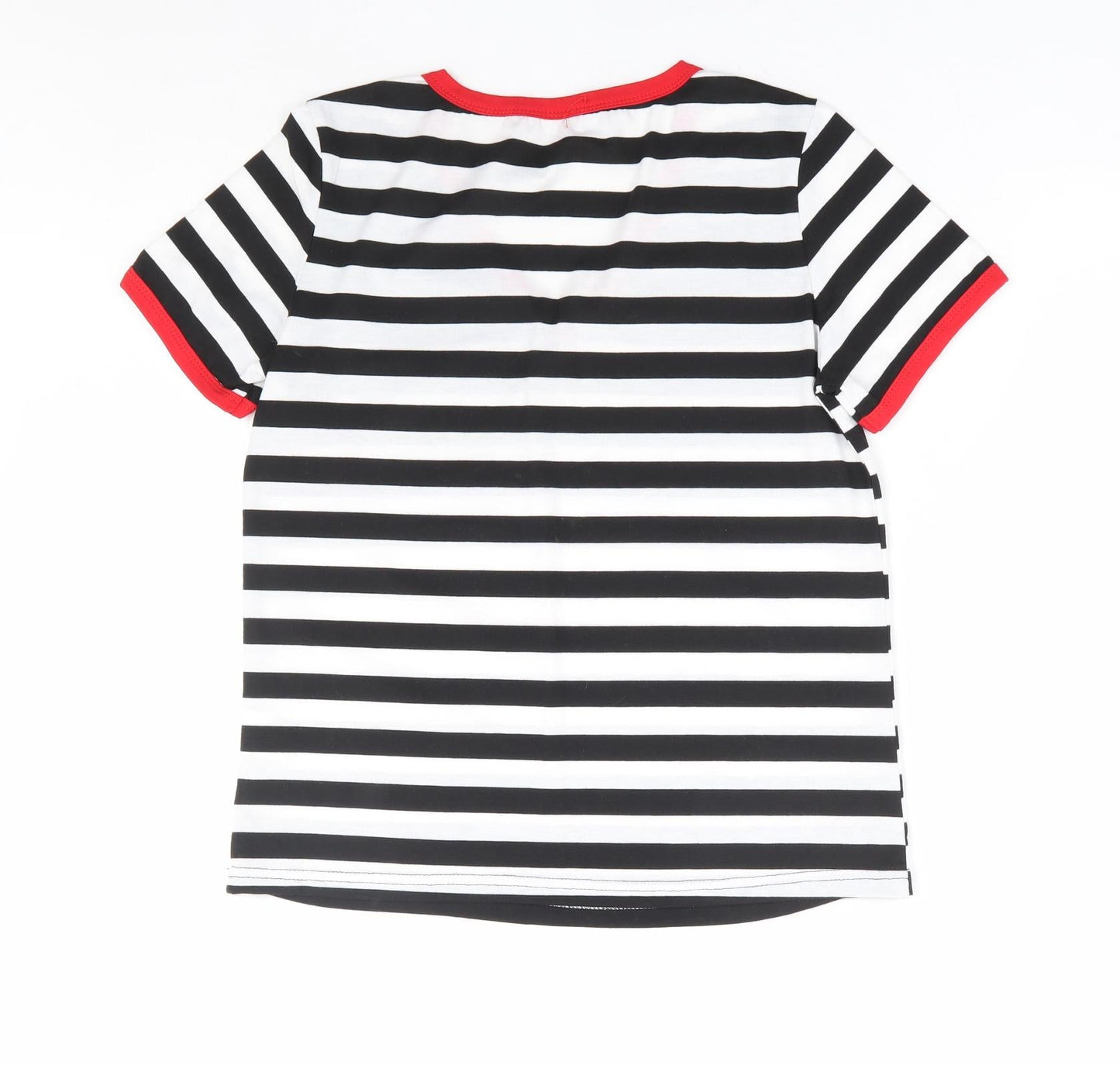 SheIn Womens Black Striped Polyester Basic T-Shirt Size S V-Neck - Contrast Trim