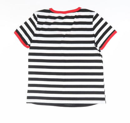 SheIn Womens Black Striped Polyester Basic T-Shirt Size S V-Neck - Contrast Trim