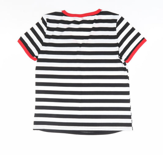 SheIn Womens Black Striped Polyester Basic T-Shirt Size S V-Neck - Contrast Trim