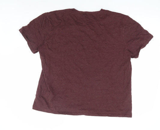 TU Mens Red Geometric Cotton T-Shirt Size 2XL Round Neck