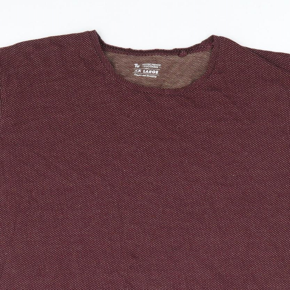 TU Mens Red Geometric Cotton T-Shirt Size 2XL Round Neck