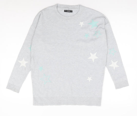 Dunnes Stores Womens Grey Round Neck Geometric Viscose Pullover Jumper Size S - Stars