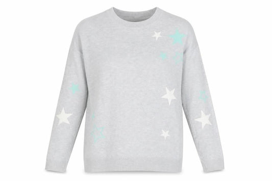 Dunnes Stores Womens Grey Round Neck Geometric Viscose Pullover Jumper Size S - Stars