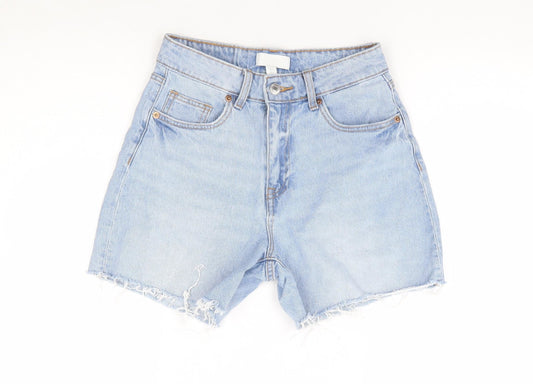 H&M Womens Blue Cotton Cut-Off Shorts Size 8 L6 in Regular Zip - Distressed Hems