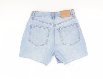 H&M Womens Blue Cotton Cut-Off Shorts Size 8 L6 in Regular Zip - Distressed Hems