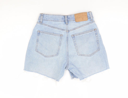 H&M Womens Blue Cotton Cut-Off Shorts Size 8 L6 in Regular Zip - Distressed Hems