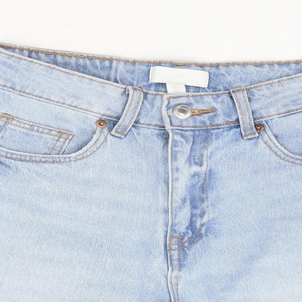 H&M Womens Blue Cotton Cut-Off Shorts Size 8 L6 in Regular Zip - Distressed Hems