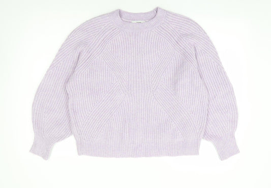 George Womens Purple Crew Neck Acrylic Pullover Jumper Size S