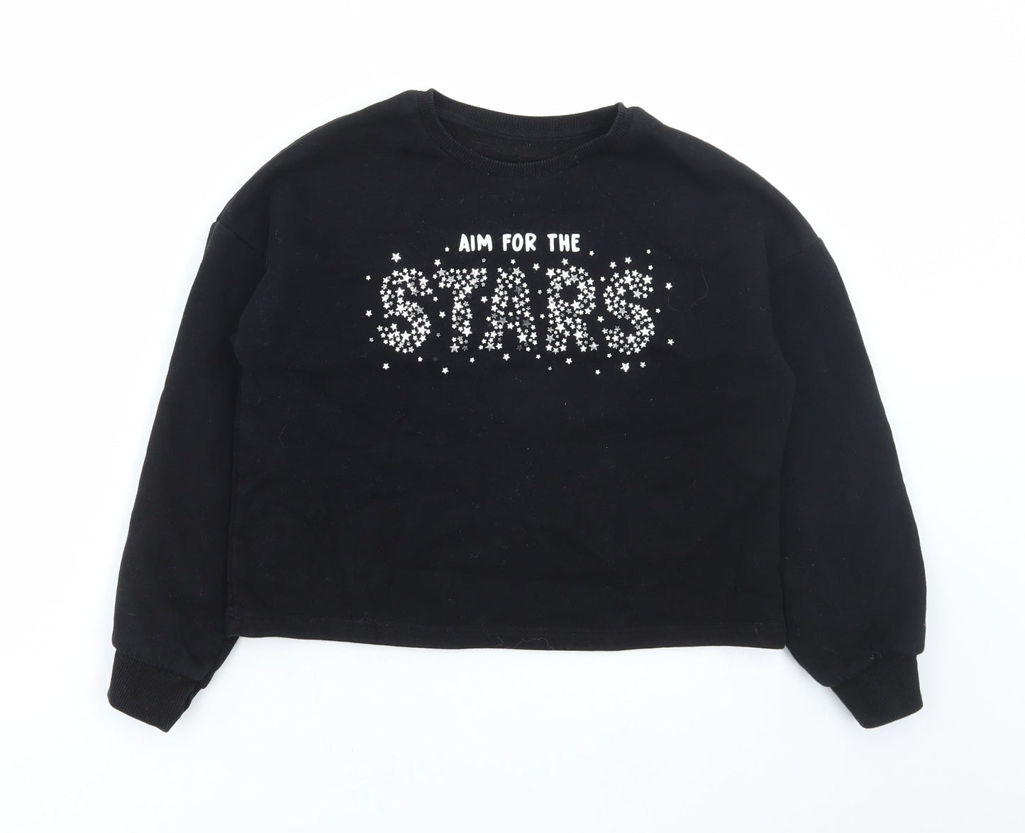 Dunnes Stores Girls Black Cotton Pullover Hoodie Size 10-11 Years Pullover - Aim for the stars