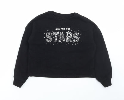 Dunnes Stores Girls Black Cotton Pullover Hoodie Size 10-11 Years Pullover - Aim for the stars