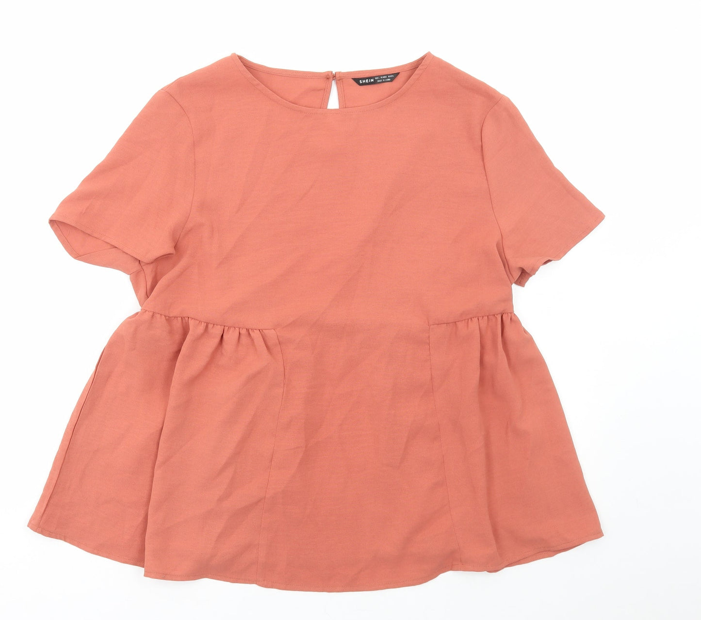 SheIn Womens Orange Polyester Basic Blouse Size L Round Neck