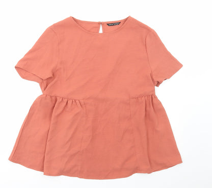 SheIn Womens Orange Polyester Basic Blouse Size L Round Neck