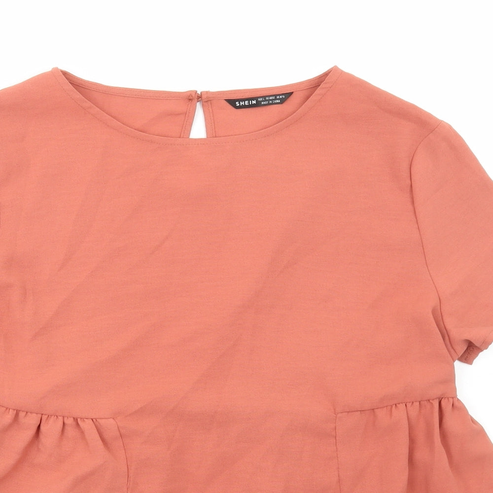 SheIn Womens Orange Polyester Basic Blouse Size L Round Neck