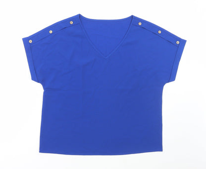 SheIn Womens Blue Polyester Basic Blouse Size L V-Neck