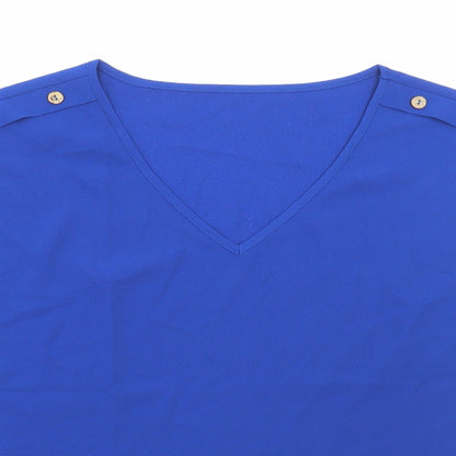 SheIn Womens Blue Polyester Basic Blouse Size L V-Neck