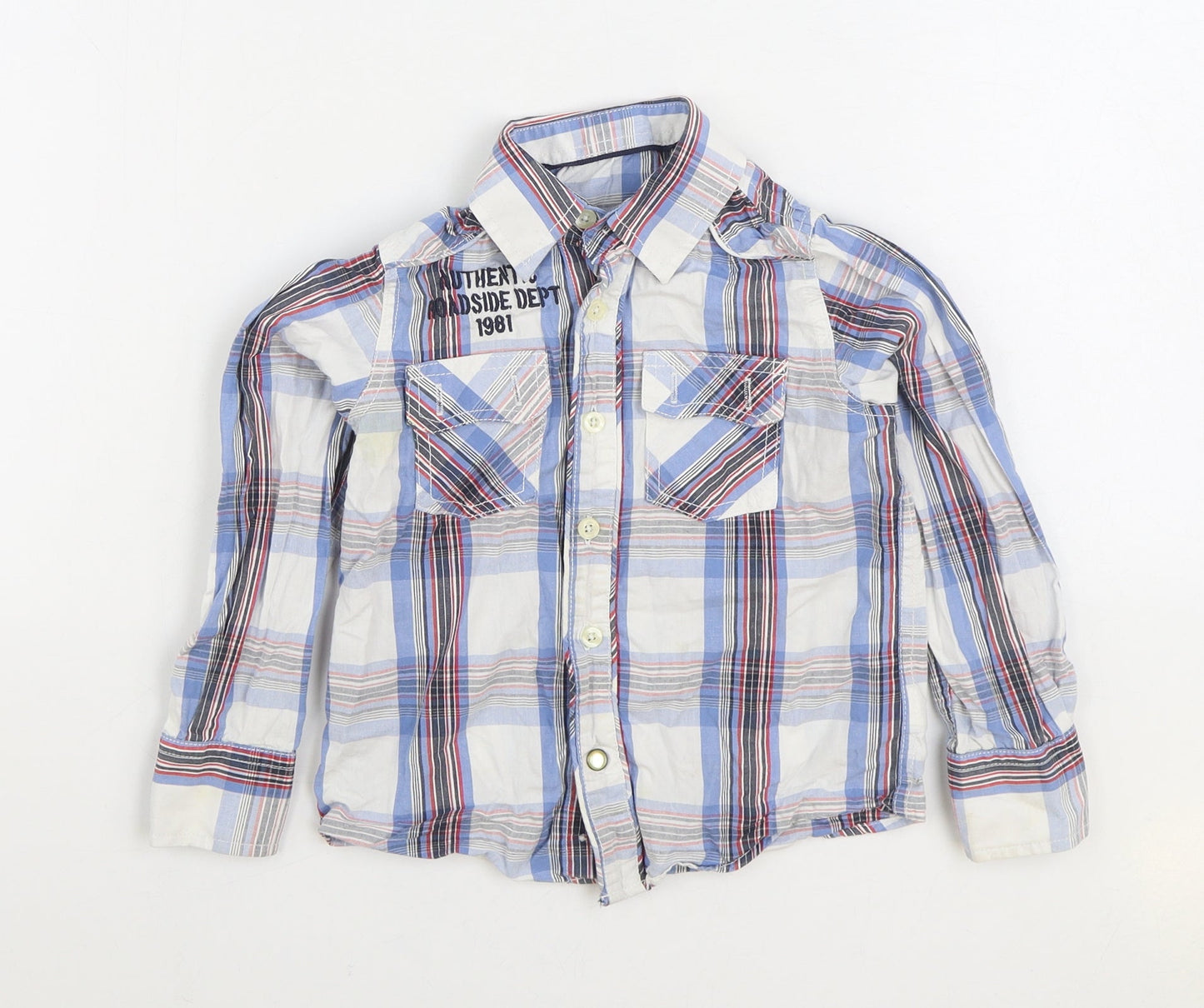 Dunnes Stores Boys Blue Plaid 100% Cotton Basic Button-Up Size 4 Years Collared Button