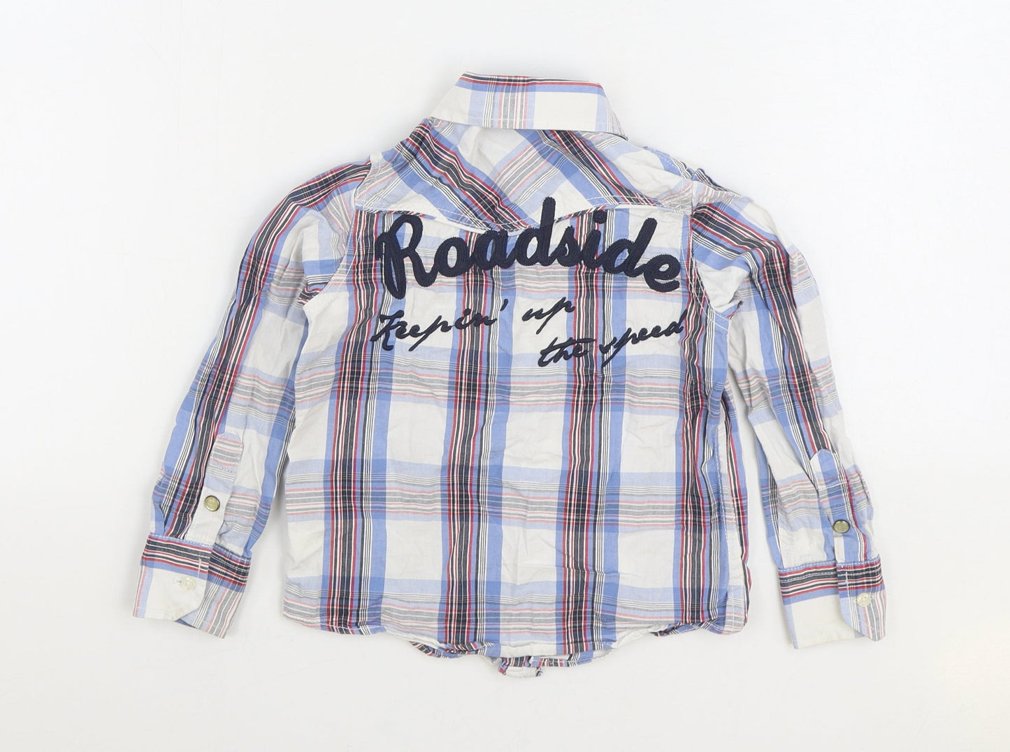 Dunnes Stores Boys Blue Plaid 100% Cotton Basic Button-Up Size 4 Years Collared Button