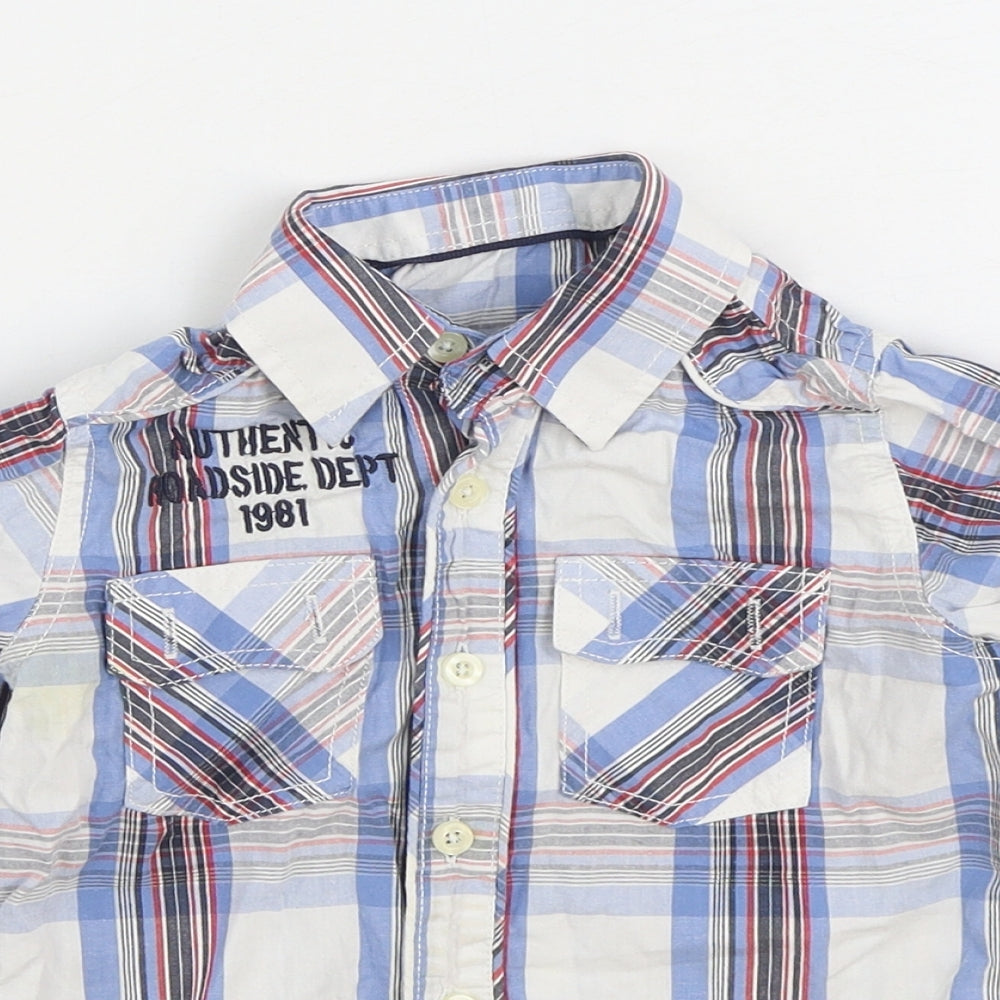 Dunnes Stores Boys Blue Plaid 100% Cotton Basic Button-Up Size 4 Years Collared Button