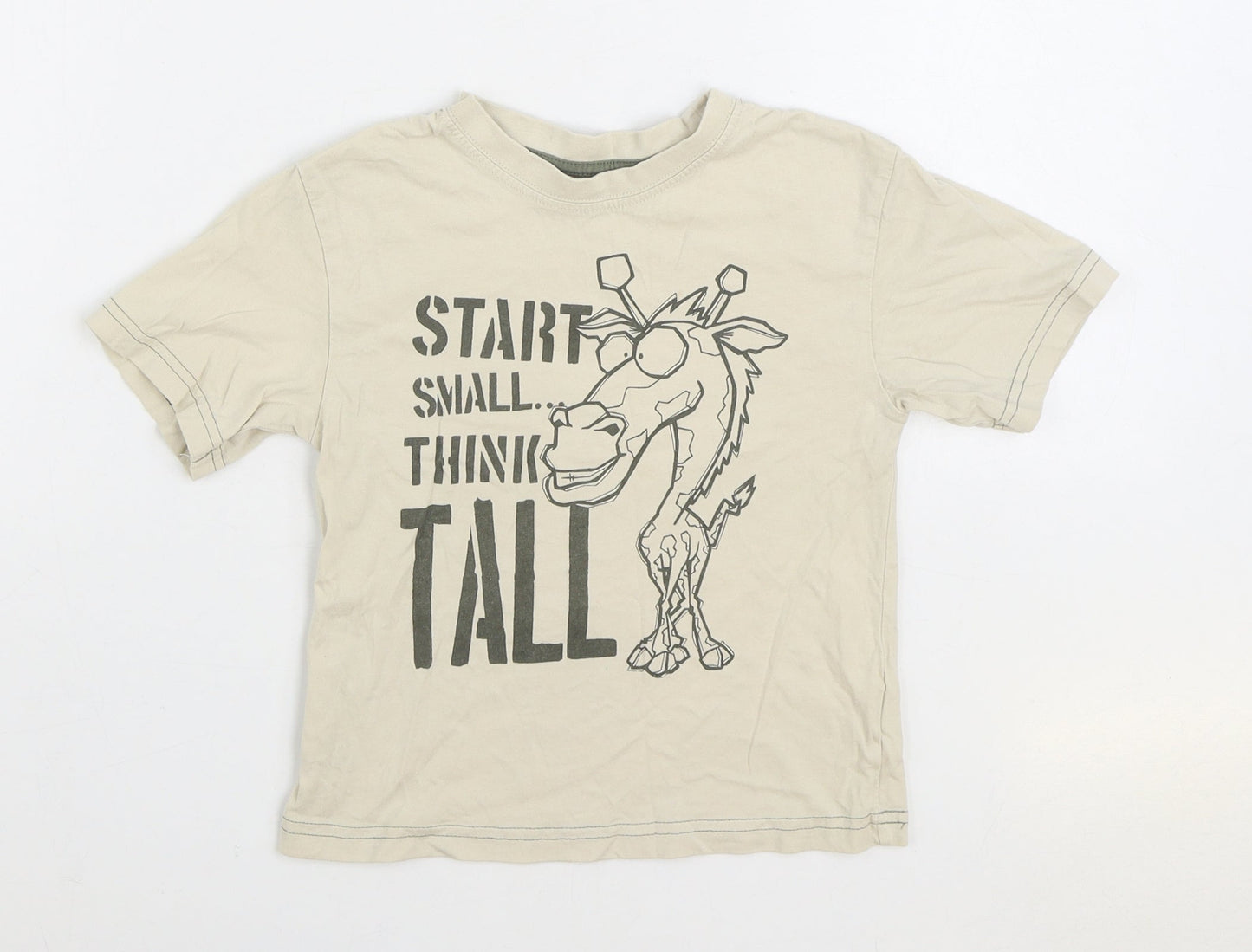 Rebel Boys Beige 100% Cotton Basic T-Shirt Size 4-5 Years Round Neck Pullover - Giraffe Slogan