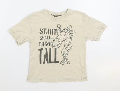 Rebel Boys Beige 100% Cotton Basic T-Shirt Size 4-5 Years Round Neck Pullover - Giraffe Slogan