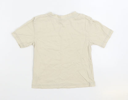 Rebel Boys Beige 100% Cotton Basic T-Shirt Size 4-5 Years Round Neck Pullover - Giraffe Slogan