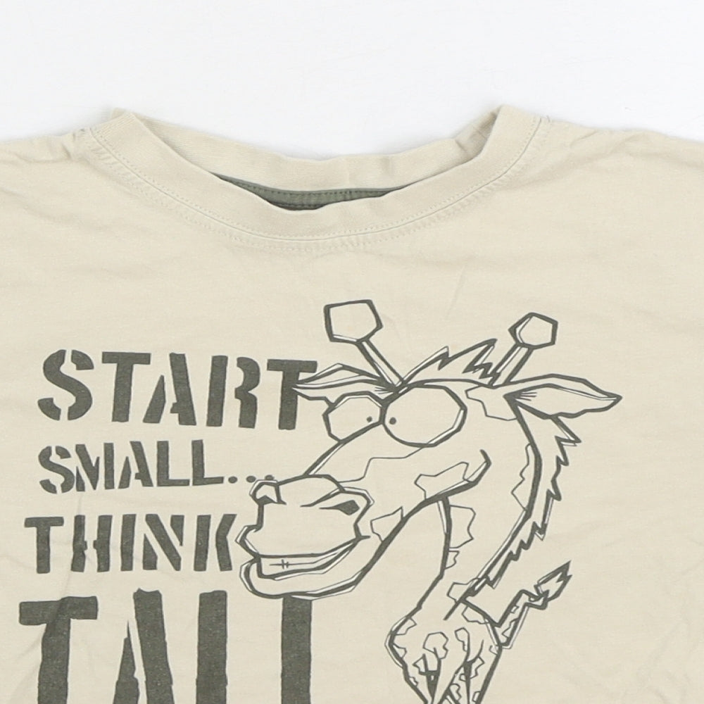 Rebel Boys Beige 100% Cotton Basic T-Shirt Size 4-5 Years Round Neck Pullover - Giraffe Slogan