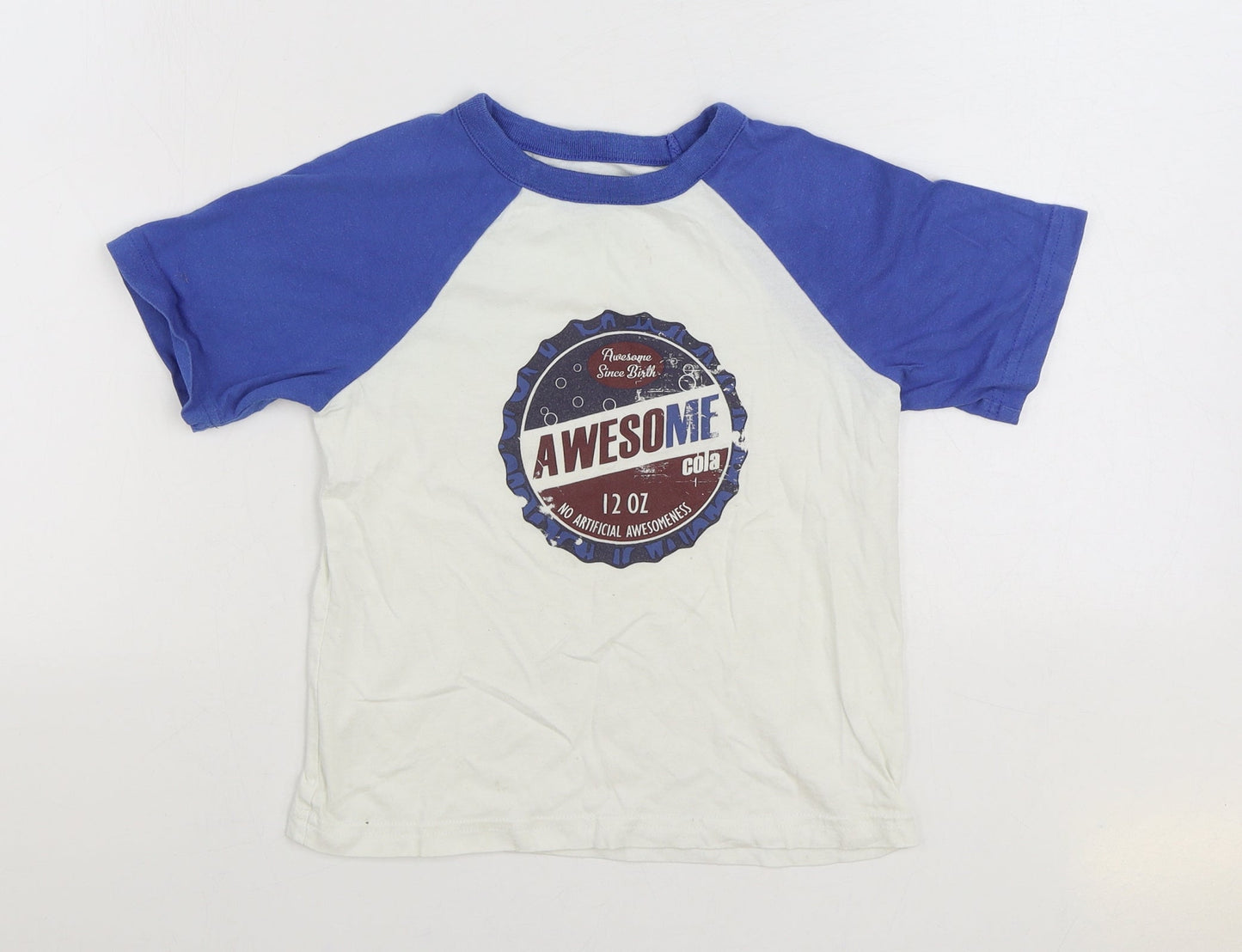 Cherokee Boys White 100% Cotton Basic T-Shirt Size 4-5 Years Round Neck Pullover - Awesome