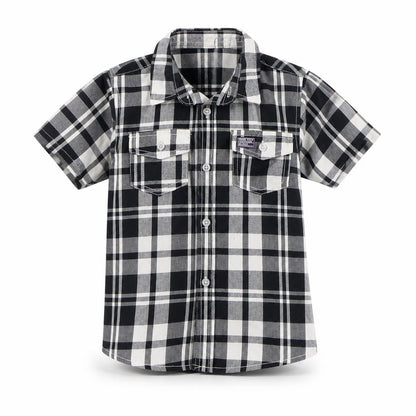 Rebel Boys Black Plaid 100% Cotton Basic Button-Up Size 4-5 Years Collared Button